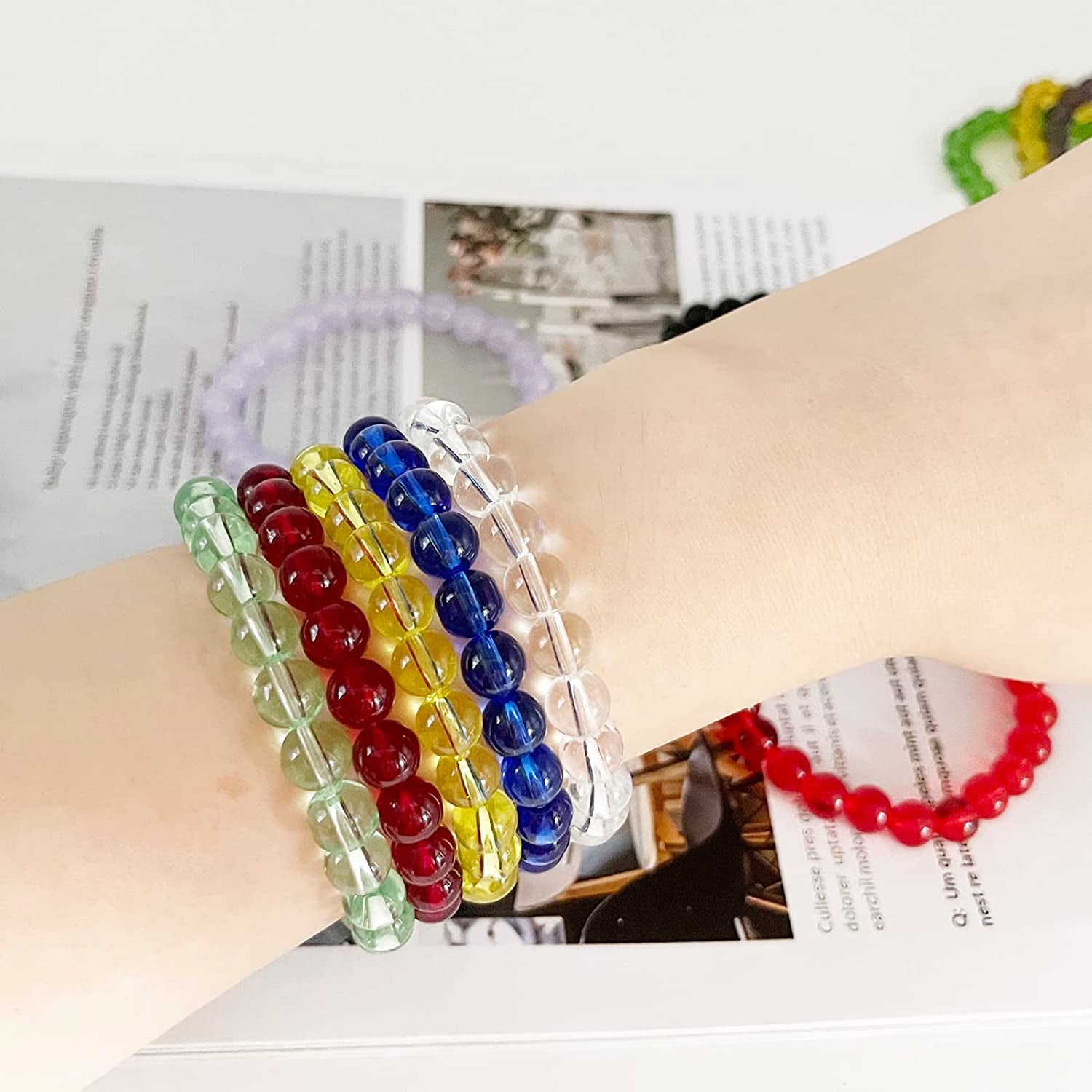 SROBENZ 15 PCS Crystal 8Mm round Beaded Bracelet Set Healing Glass Stretch Bracelets for Women Girl Men round Beads Elastic Bracelets Apparel & Accessories > Jewelry > Bracelets SROBENZ   