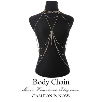 Ronglia Sexy Layered Body Chains Gold Rhinestone Bra Chain Rhinestone Belly Chain Bikini Beach Body Jewelry for Women and Girls Apparel & Accessories > Jewelry > Body Jewelry Generic   