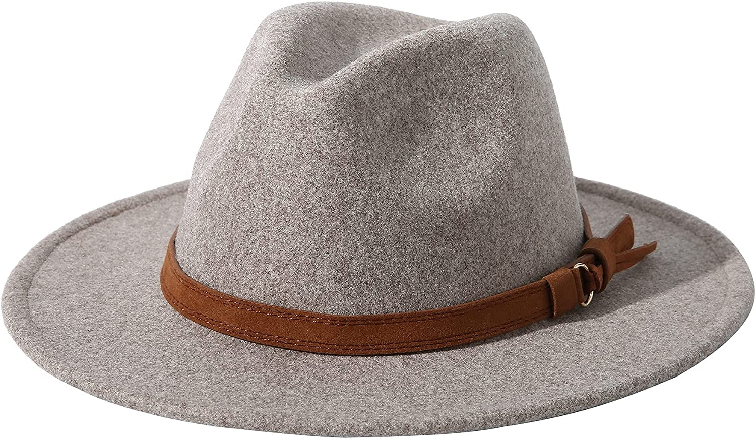 Lanzom Women Lady Felt Fedora Hat Wide Brim Wool Panama Hats with Band Apparel & Accessories > Clothing Accessories > Hats Lanzom 01-oatmeal  
