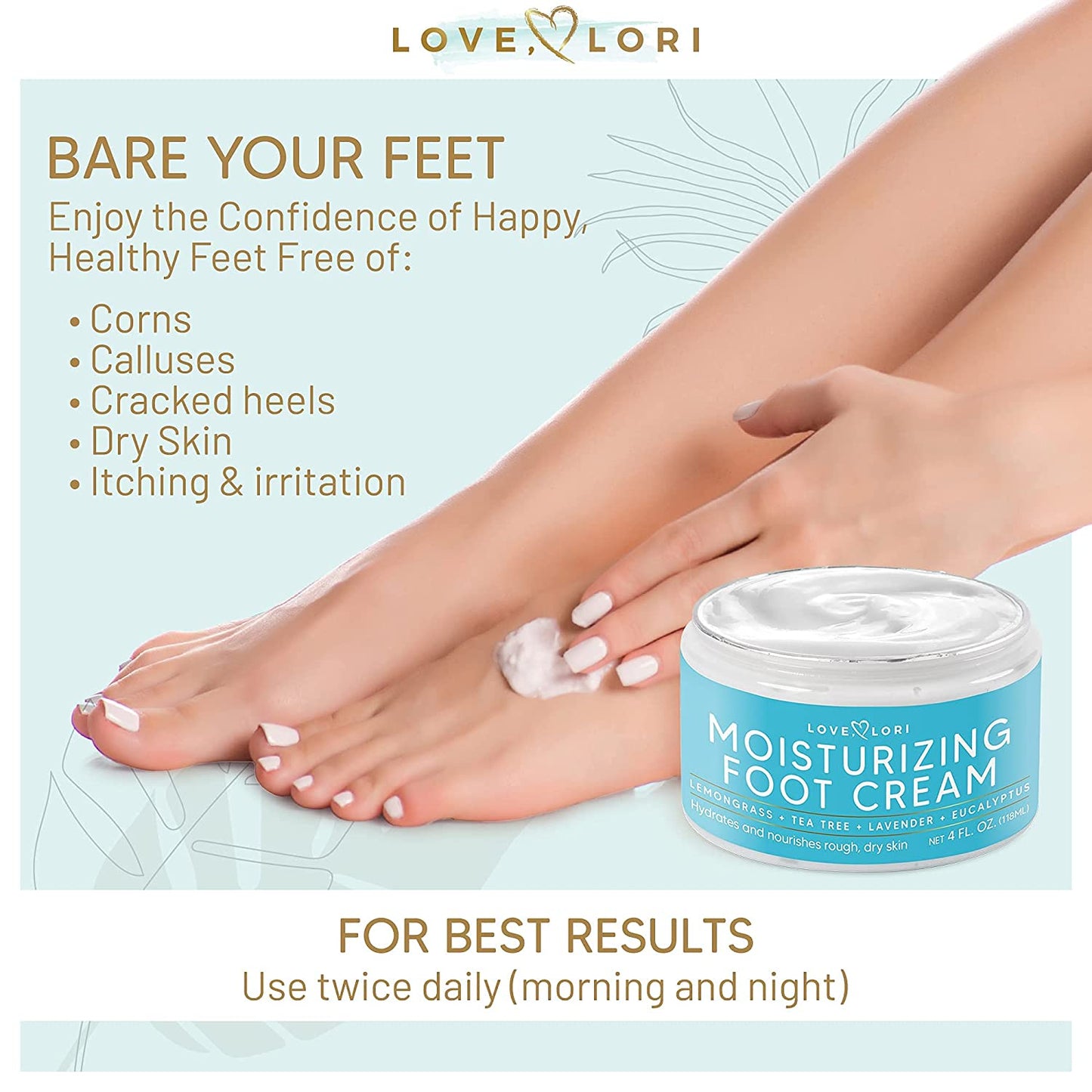 Foot Cream for Dry Cracked Feet 4 Oz. Foot Lotion by Love Lori - Foot Moisturizer & Heel Cream - Foot Repair Cream for Cracked Feet Treatment W/ Tea Tea Oil & Lemongrass - Foot Care for Women Health & Beauty > Personal Care > Foot Care LOVE, LORI   