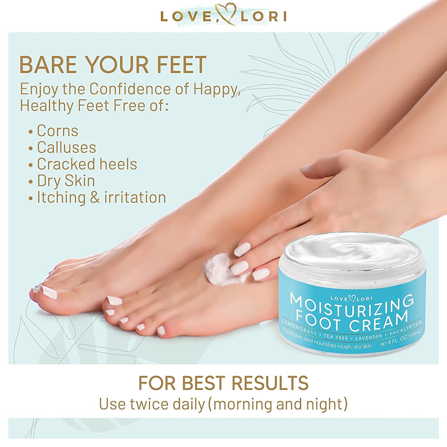 Foot Cream for Dry Cracked Feet 4 Oz. Foot Lotion by Love Lori - Foot Moisturizer & Heel Cream - Foot Repair Cream for Cracked Feet Treatment W/ Tea Tea Oil & Lemongrass - Foot Care for Women Health & Beauty > Personal Care > Foot Care LOVE, LORI   
