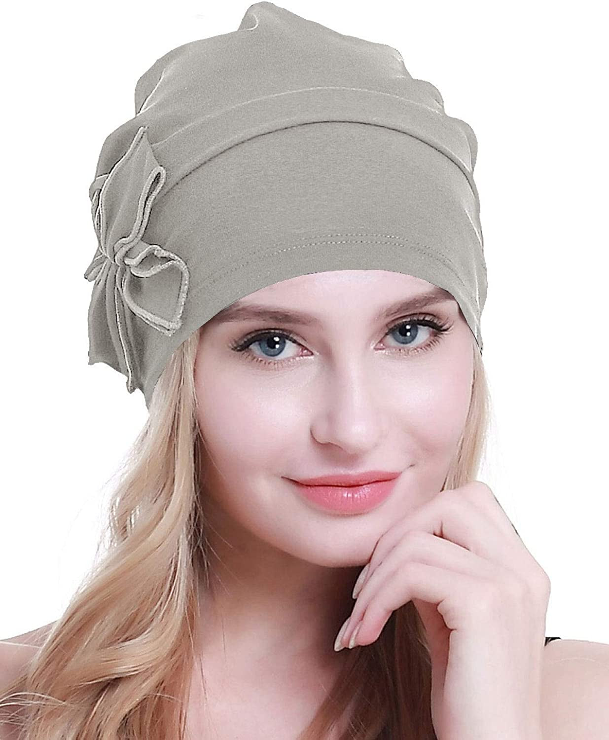 Osvyo Cotton Chemo Turbans Headwear Beanie Hat Cap for Women Cancer Patient Hairloss Apparel & Accessories > Clothing Accessories > Headwear osvyo Cotton Warm Grey One Size 