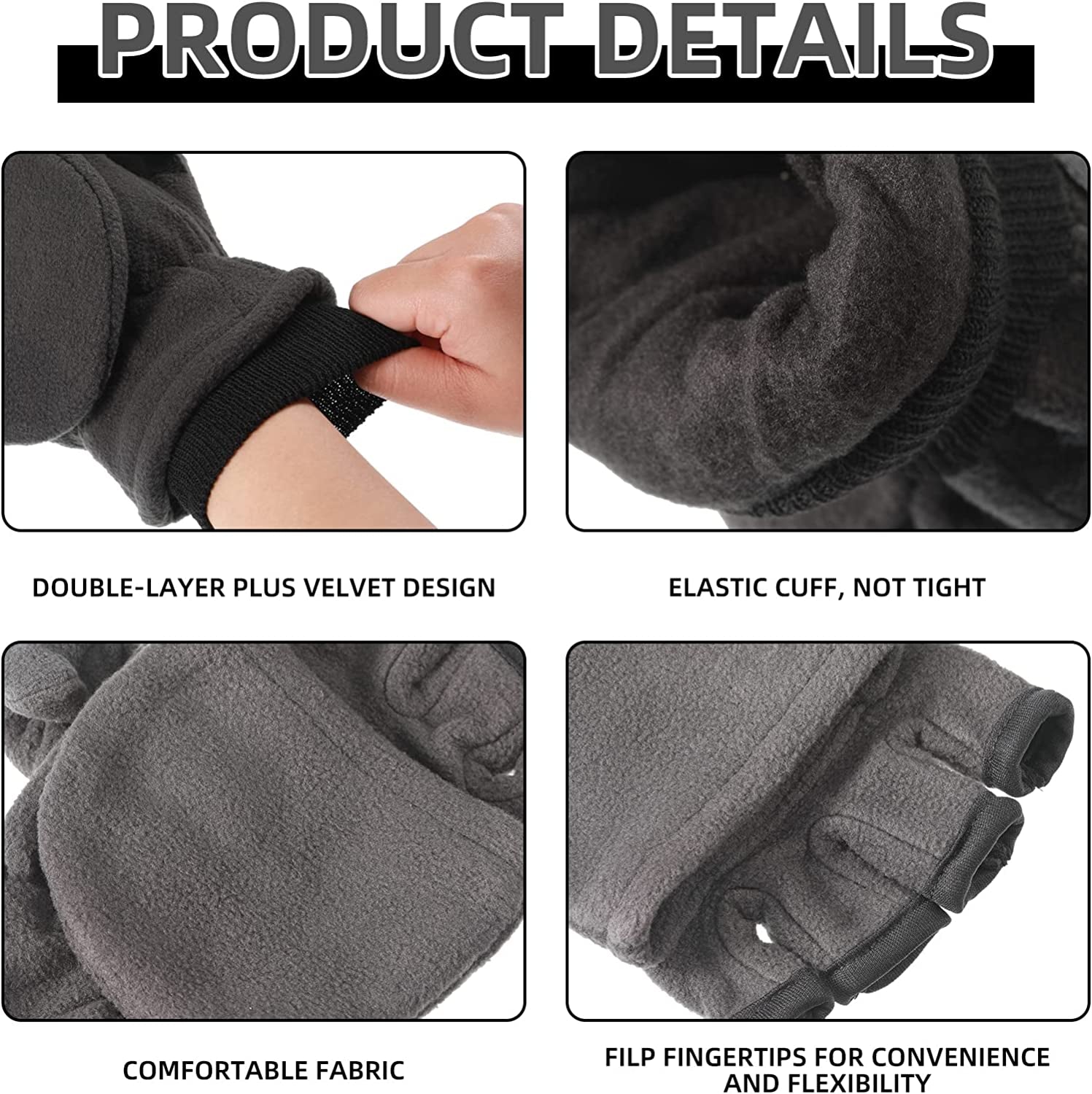 SATINIOR 2 Pairs Convertible Flip Top Mittens Fingerless Thermal Gloves Warm Winter Windproof Fleece Gloves for Men, Black, 20 Cm/ 7.87 Hes Apparel & Accessories > Clothing Accessories > Gloves & Mittens SATINIOR   