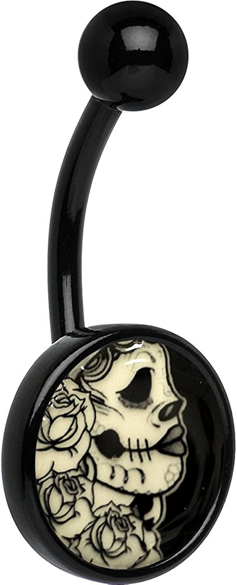 Body Candy Unisex Adult Black Glow in the Dark Katrina Sugar Skull Belly Button Ring Apparel & Accessories > Jewelry > Body Jewelry Body Candy   