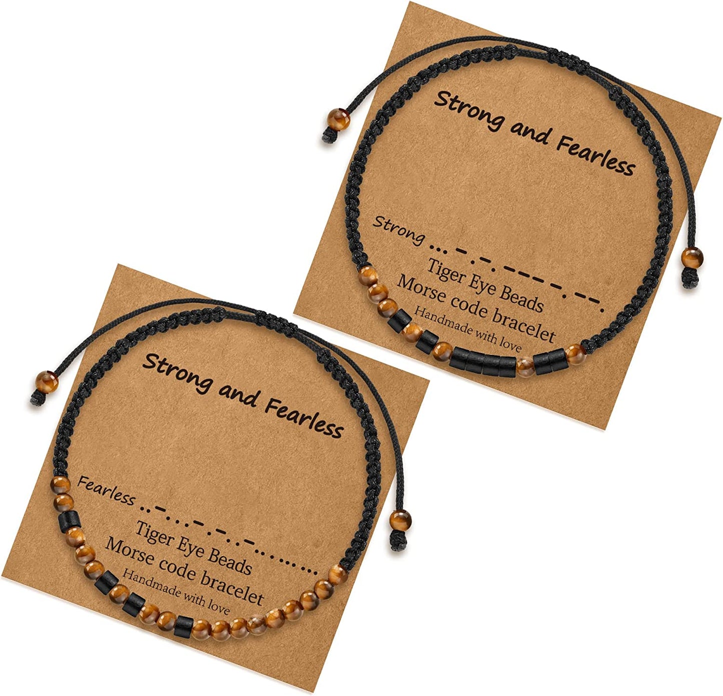 Morse Code Bracelets for Women Gifts, Adjustable 2Pcs Tiger Eye Beads Friendship Bracelets Gifts for Best Friend Women Girls Sister Funny Inspirational Birthday Friendship Gifts for Women Jewelry Apparel & Accessories > Jewelry > Bracelets MONOZO Strong and Fearless  