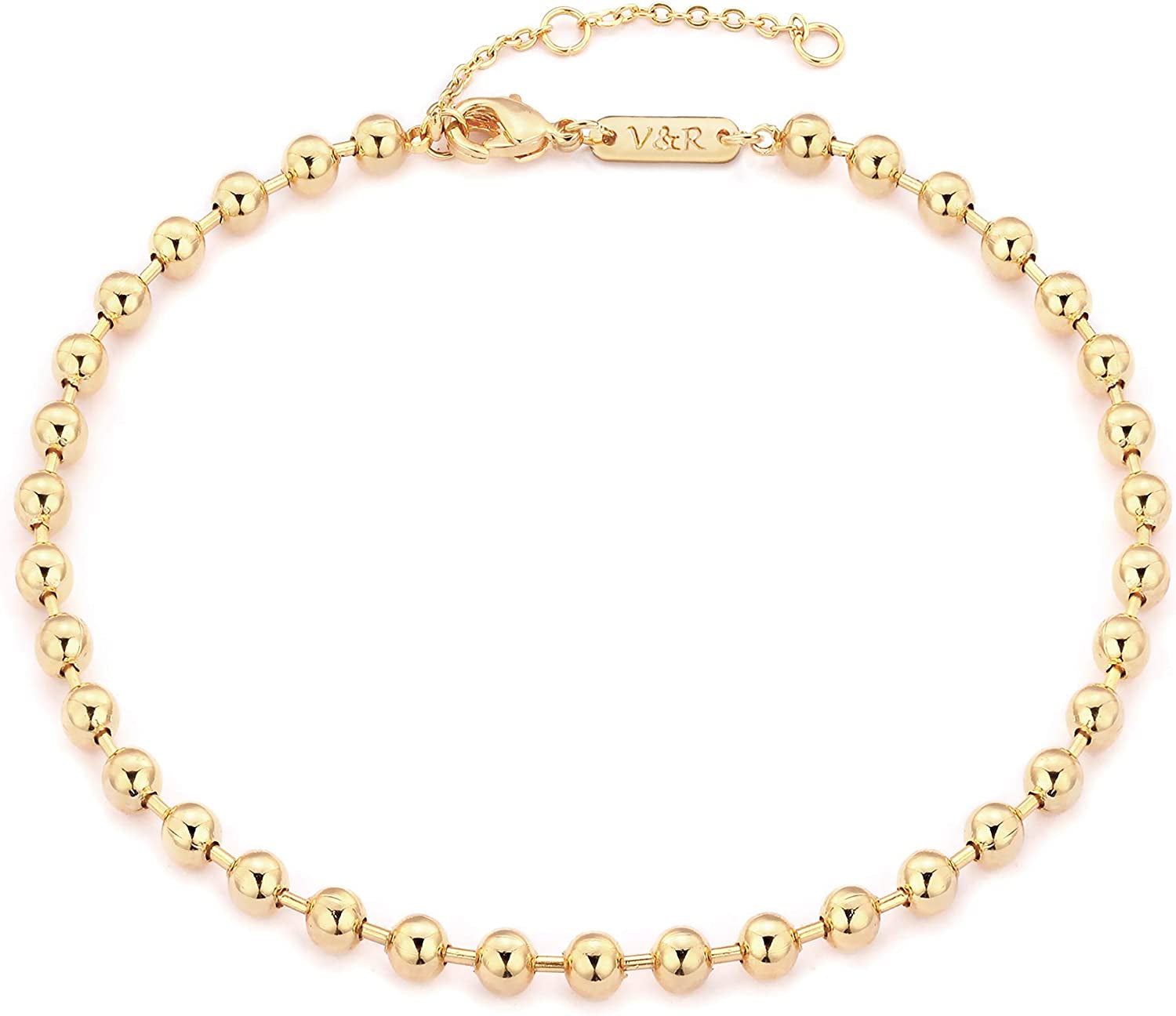Valloey Rover Women Handmade Dainty Anklet Silver 14K Gold Plated Bead Boho Beach Rhinestone Foot Chain Adjustable Ankle Bracelet for Women Apparel & Accessories > Jewelry > Anklets Valloey Rover Ball Beads  