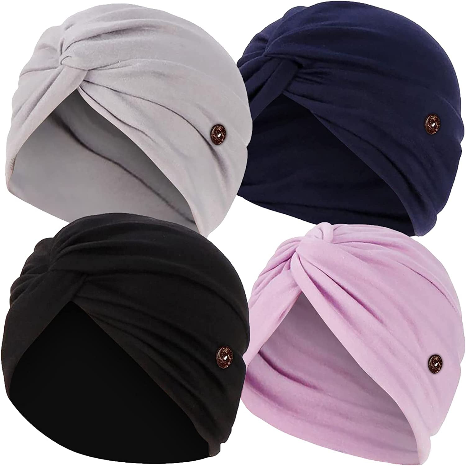 Qianmome 2-4 Pack Beanie with Button for Women Men Nurse,Working Hat,Chemo Caps for Cancer Patients Apparel & Accessories > Clothing Accessories > Headwear Qianmome 1b40-gray&navy&black&purple  