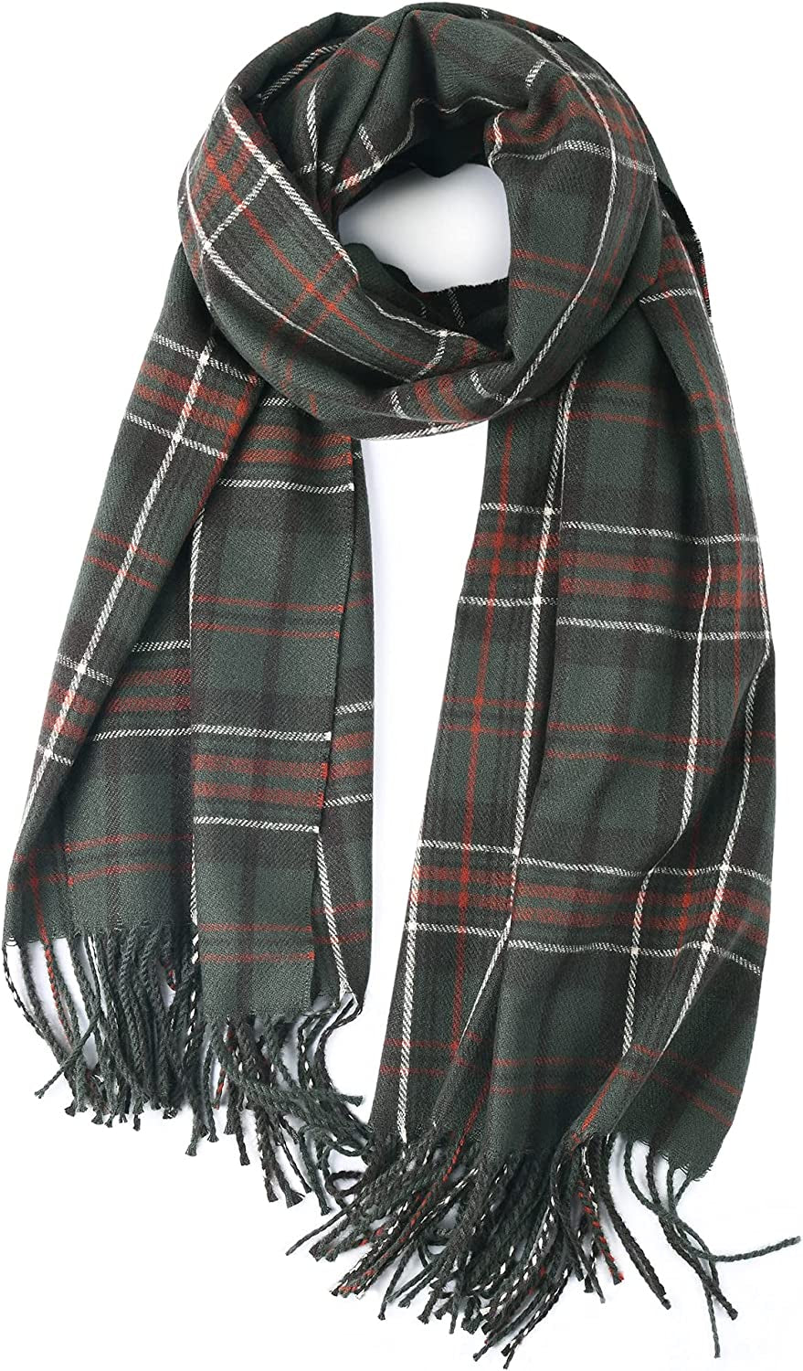 Winter Scarf for Women Shawl Cashmere Feel Tassel Plaid Large Oversized Scarves Wraps Apparel & Accessories > Clothing Accessories > Scarves & Shawls KYLIE MAX Green  