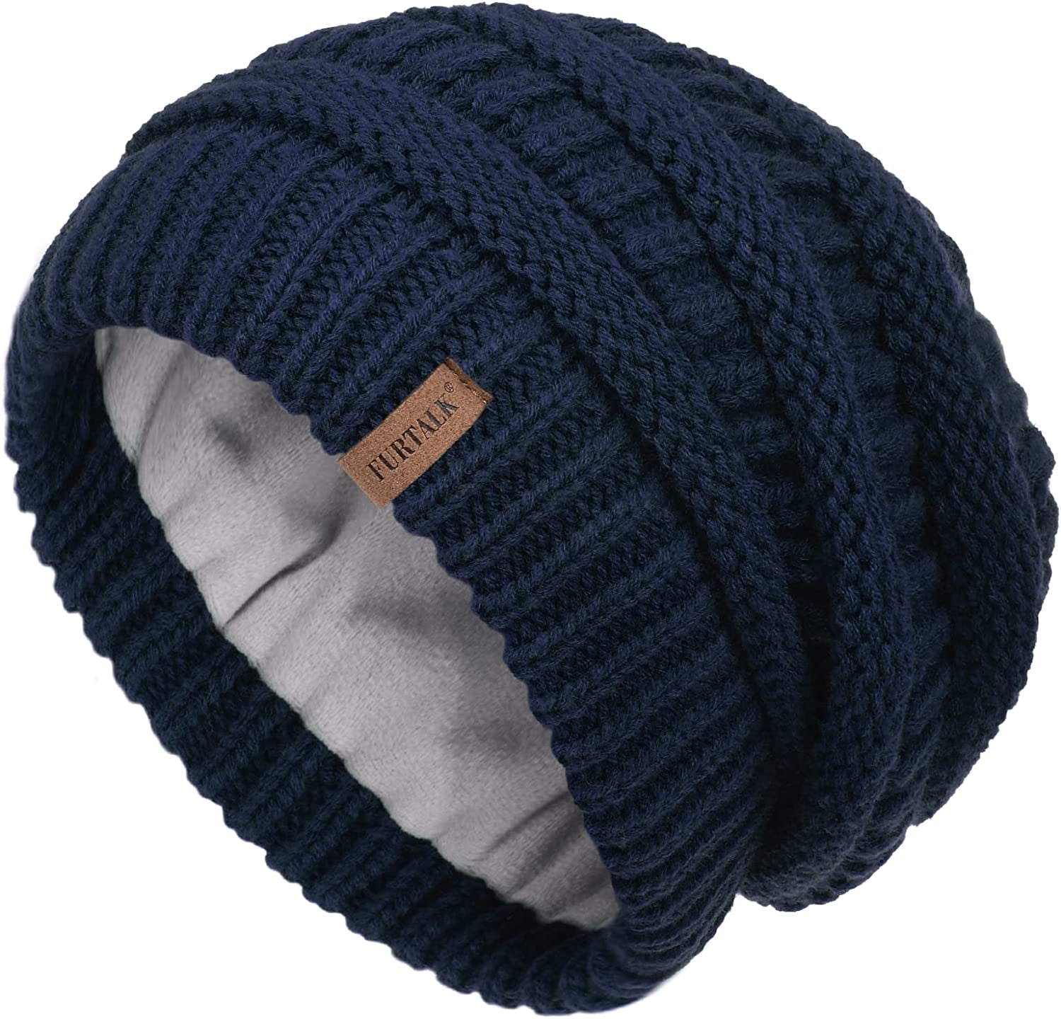 FURTALK Knit Beanie Hats for Women Men Fleece Lined Ski Skull Cap Slouchy Winter Hat Apparel & Accessories > Clothing Accessories > Hats KYLIE MAX Navy Blue  