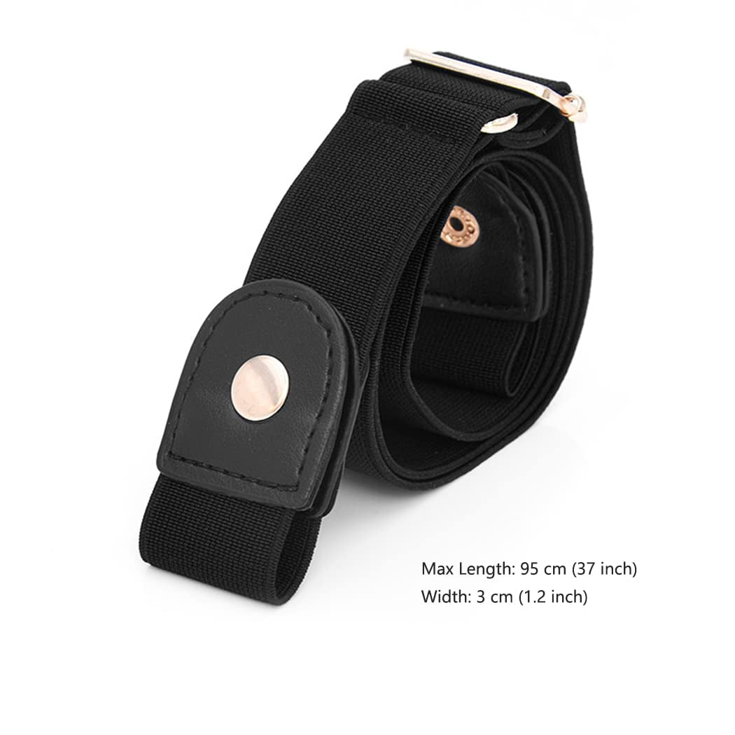 Borsgye No Buckle Elastic Belt Adjustable Stretch Waist Belt Buckless Invisible Belt Buckle Free Belt for Women Men Jeans Pants Dress with Brass Snap Fastener - Black Apparel & Accessories > Clothing Accessories > Belts Borsgye   