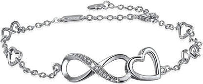 MABELLA Anklets Bracelet 18K Gold Plated Sterling Silver Adjustable Infinity Endless Love Heart Charm Jewelry Gifts for Her Apparel & Accessories > Jewelry > Anklets MABELLA   