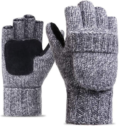 BOUYA Unisex Knitted Convertible Fingerless Gloves Thermal Insulation Wool Mittens Flap Cover Half-Finger Warm Mitten Glove Apparel & Accessories > Clothing Accessories > Gloves & Mittens ノーブランド品 Gray  