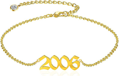 QJLE Ankle Bracelets for Women,Personalized Birth Year Number Gold Anklets for Women,Summer Beach Foot Chain Dainty Anklet Jewelry Birthday Gifts for Her Apparel & Accessories > Jewelry > Anklets QJLE Gold 2006  