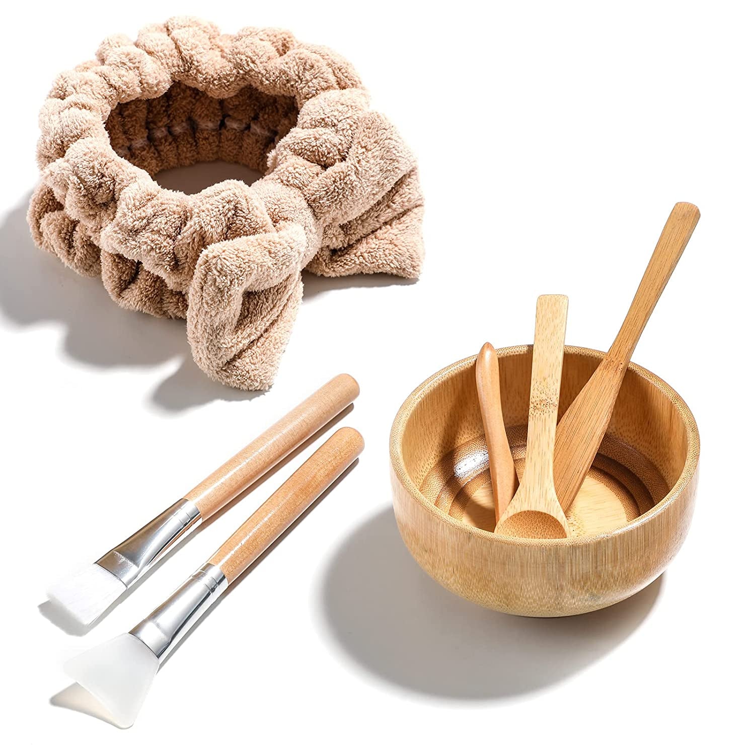 JPNK Facial Mask Bowl Set Bamboo, New DIY 6Pack DIY Clay Mask Mixing Kit with Mask Brushes and Bowl, Bamboo Mask Mixing Tools for Mixing Clay Mask DIY Health & Beauty > Personal Care > Cosmetics > Cosmetic Tools > Skin Care Tools JPNK   
