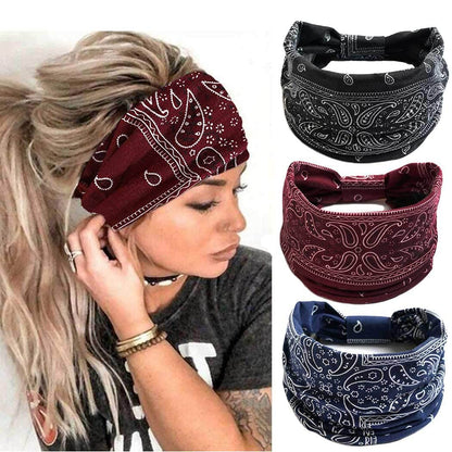 Earent Boho African Headbands Yoga Wide Knot Hair Bands Sweat Printed Headwraps Elastic Turban Headscarfs Multicolor Headwear Outdoor Hair Accessories for Women and Girls (Z-Black) Apparel & Accessories > Clothing Accessories > Headwear Earent Y-Boho 4  