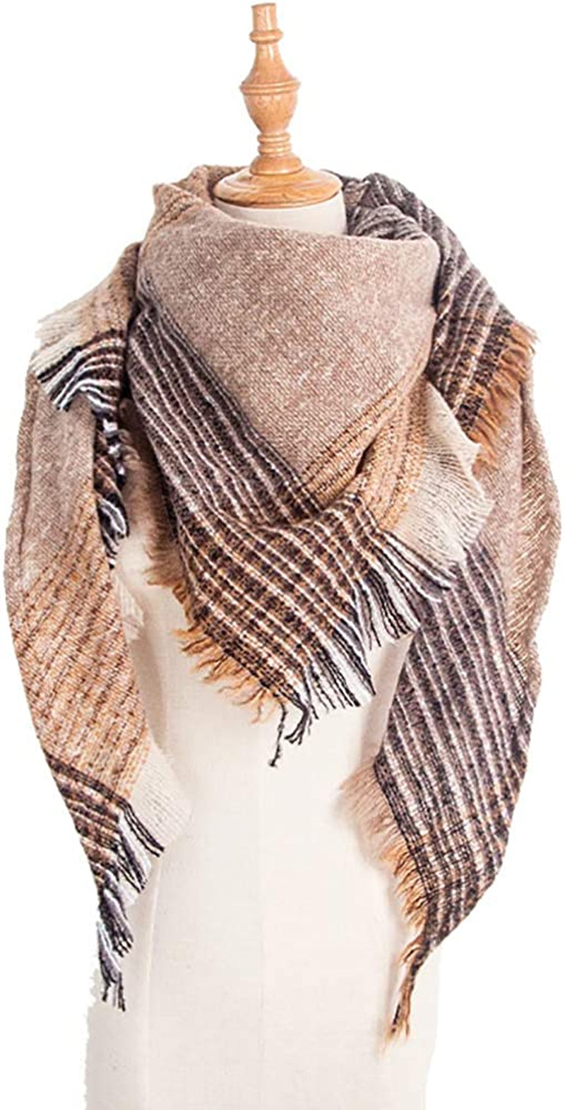 Wander Agio Womens Warm Scarf Triangle Shawls Winter Scarves Stripe Plaid Fichu Rough Surface Apparel & Accessories > Clothing Accessories > Scarves & Shawls Wander Agio   