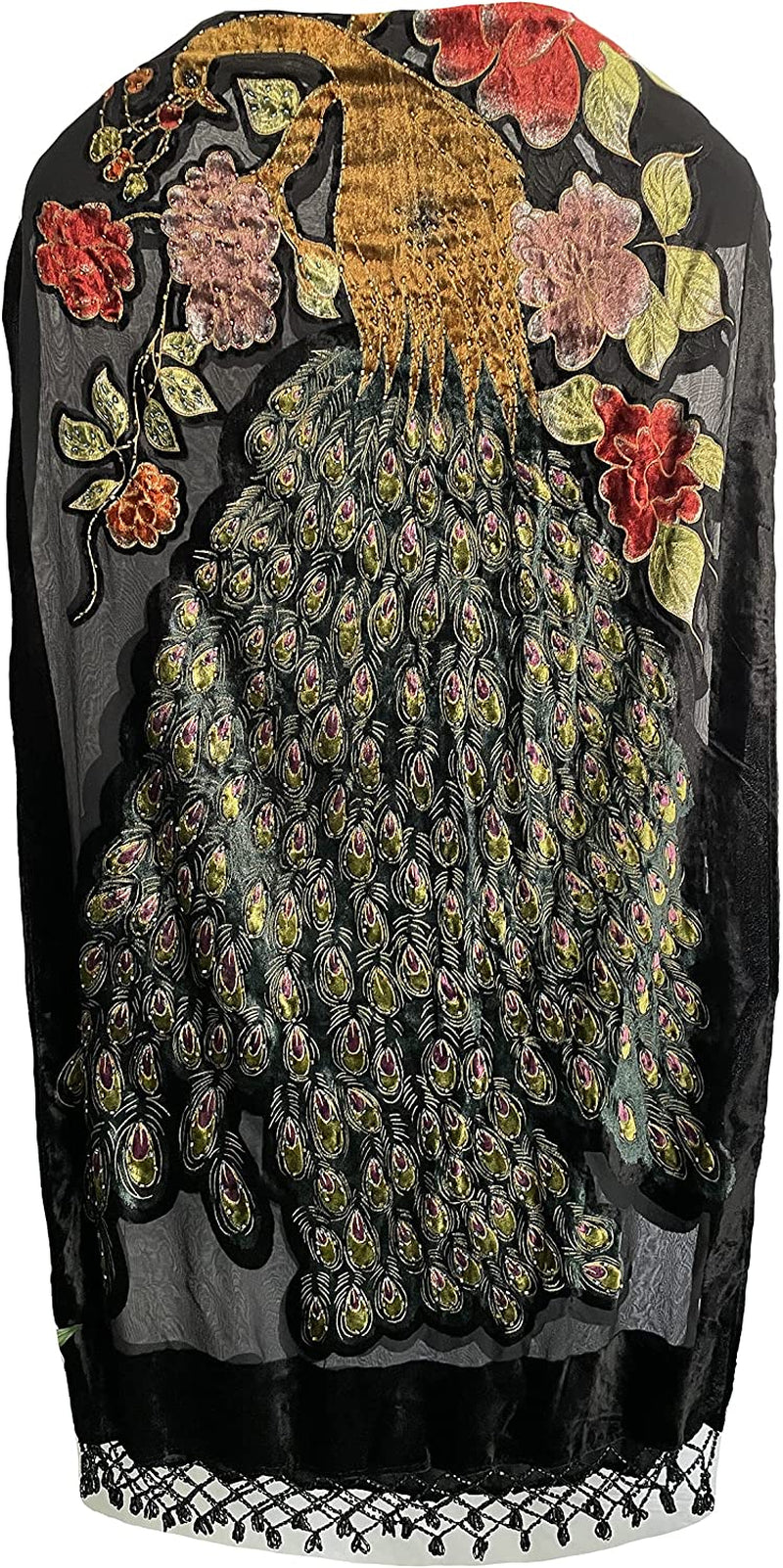 Peacock Velvet Shawl with Fringe Beaded Shawl for Women Peacock Scarf Handmade Beading Indian Wraps for Women with Tassel Apparel & Accessories > Clothing Accessories > Scarves & Shawls DQSSYTTX   