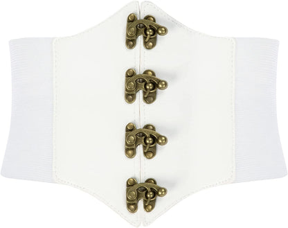 SCARLET DARKNESS Womens Steampunk Pirate Costumes Corset Belts Retro Buckle Wide Waist Cincher Apparel & Accessories > Clothing Accessories > Belts Scarlet Darkness White Medium 