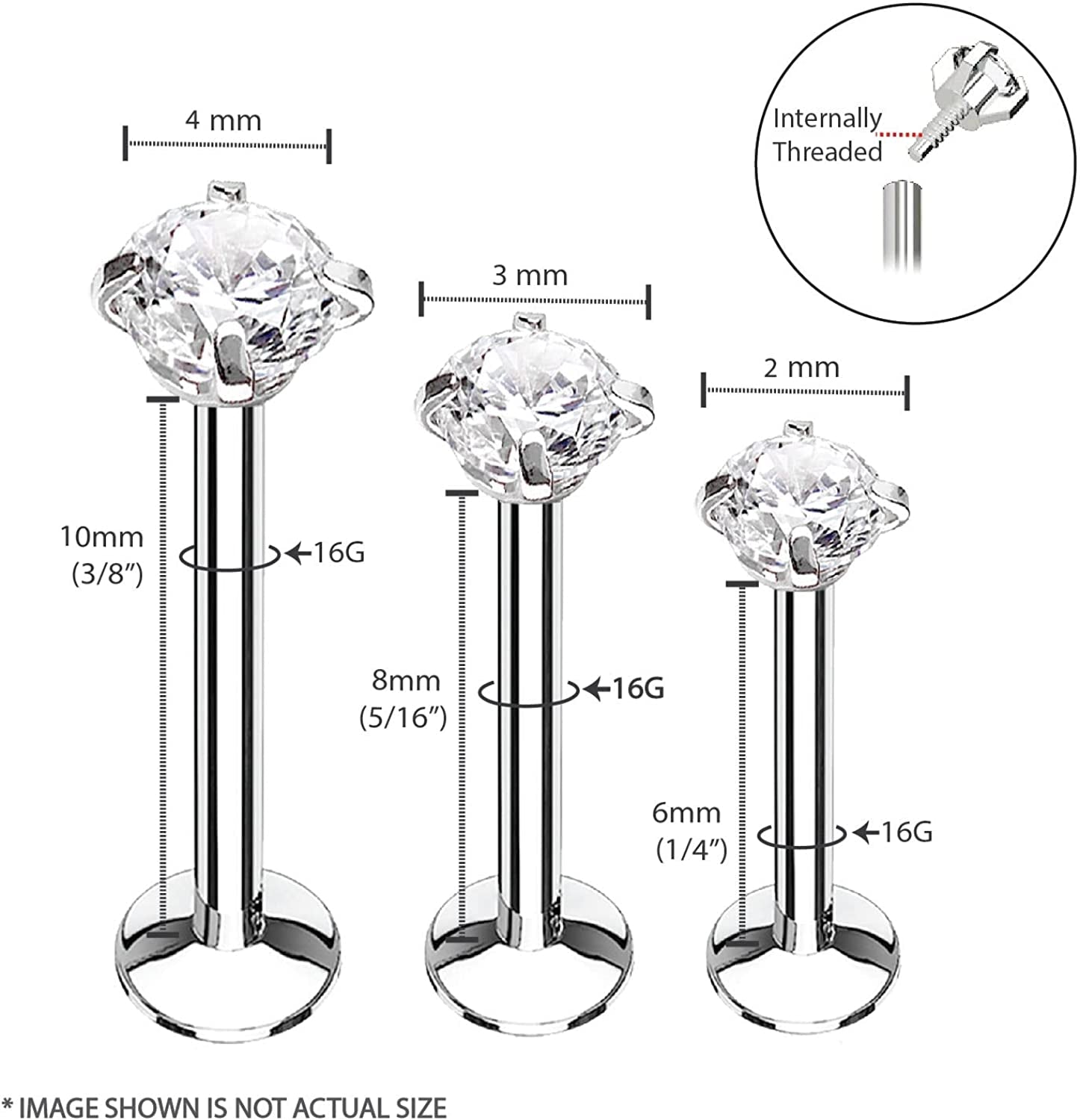 Bodyj4You 3PC Labret Tragus Stud Earrings | 16G Surgical Stainless Steel CZ Crystal | Monroe Helix Cartialge Conch Medusa Lip | Body Piercing Jewelry Set Apparel & Accessories > Jewelry > Body Jewelry BodyJ4You   