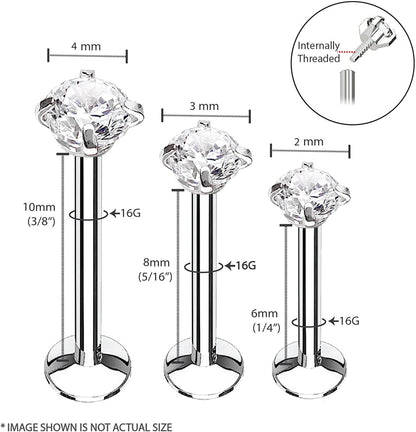 Bodyj4You 3PC Labret Tragus Stud Earrings | 16G Surgical Stainless Steel CZ Crystal | Monroe Helix Cartialge Conch Medusa Lip | Body Piercing Jewelry Set Apparel & Accessories > Jewelry > Body Jewelry BodyJ4You   