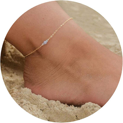 Kyerlyn Dainty Simple Chain Anklet for Women 18K Gold/Silver Plated Summer Beach Beaded Evil Eye Moon Figaro Butterfly Satellite Cuban Pearl Flat Marina Anklet Gift Apparel & Accessories > Jewelry > Anklets Kyerlyn Transparent Bead-Gold  