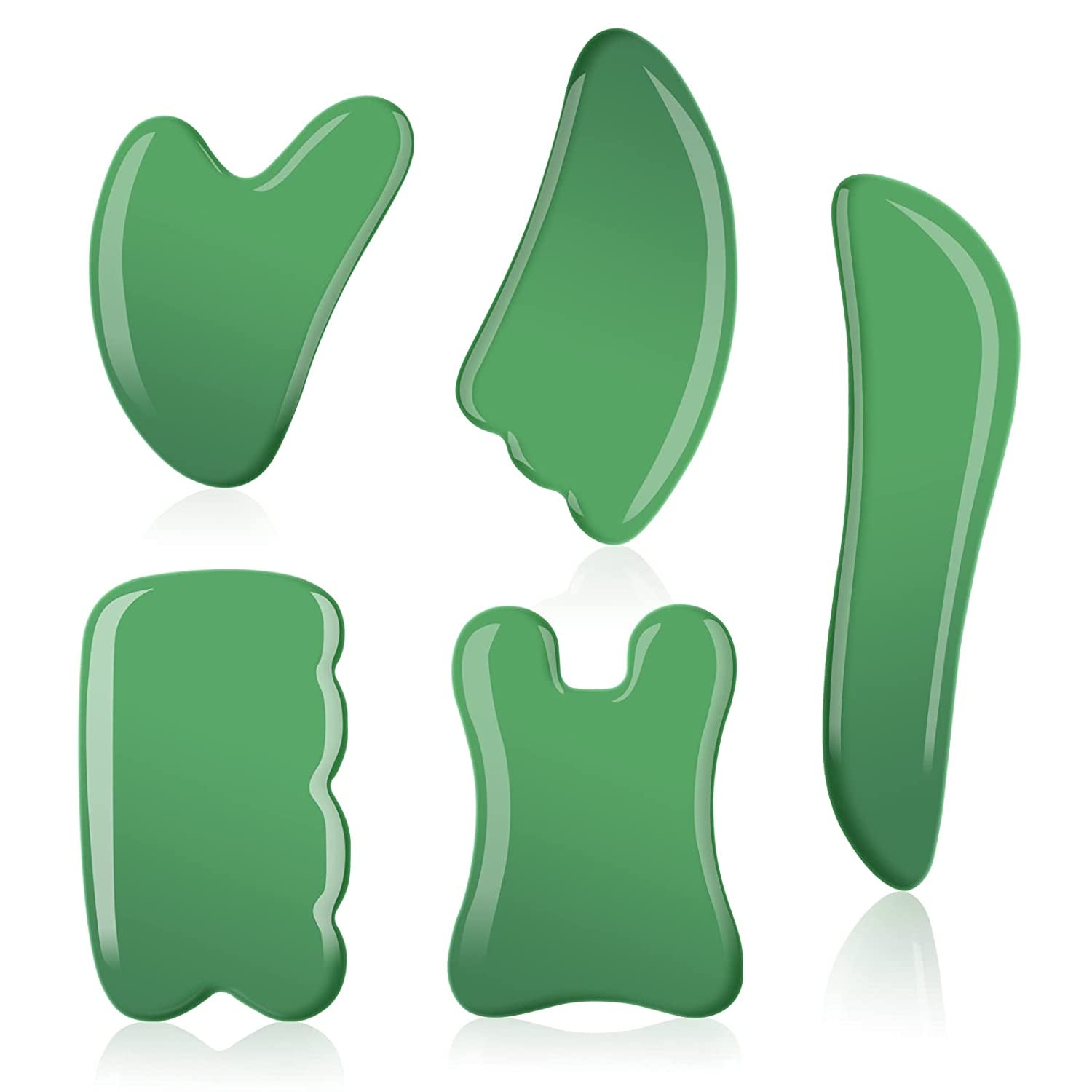 Gua Sha Facial Tools Set of 5 - Natural Jade Gua Sha Massage Broad for SPA Salon Acupuncture Skin Facial Care Treatment Therapy Trigger Point Treatment for Face, Emerald Health & Beauty > Personal Care > Cosmetics > Cosmetic Tools > Skin Care Tools SMIFACE   