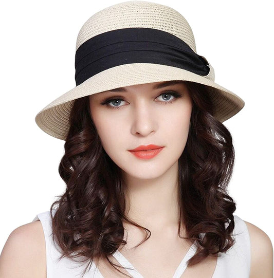 Lanzom Sun Hats for Women Wide Brim Straw Hat Summer Beach Hat Foldable Packable Cap for Travel Outdoor Apparel & Accessories > Clothing Accessories > Hats Lanzom Beige One Size 