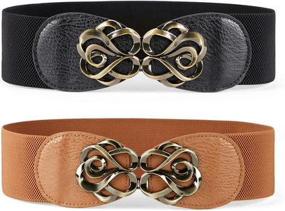 JASGOOD Women Stretchy Belt for Dresses Vintage Elastic Wide Waist Belt Apparel & Accessories > Clothing Accessories > Belts KYLIE MAX B-black+brown Suit for waist size 44"-49" 