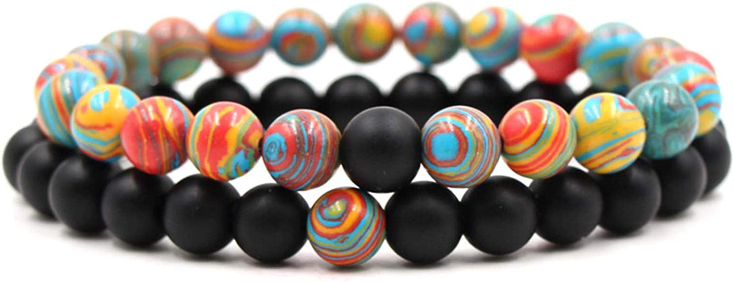 CNLQ Long Distance Bracelets for Lovers Couples Matching Gift Matte Agate 8Mm Bead Stone (Elastic Red) Apparel & Accessories > Jewelry > Bracelets LeZisuIre Malachite Color  