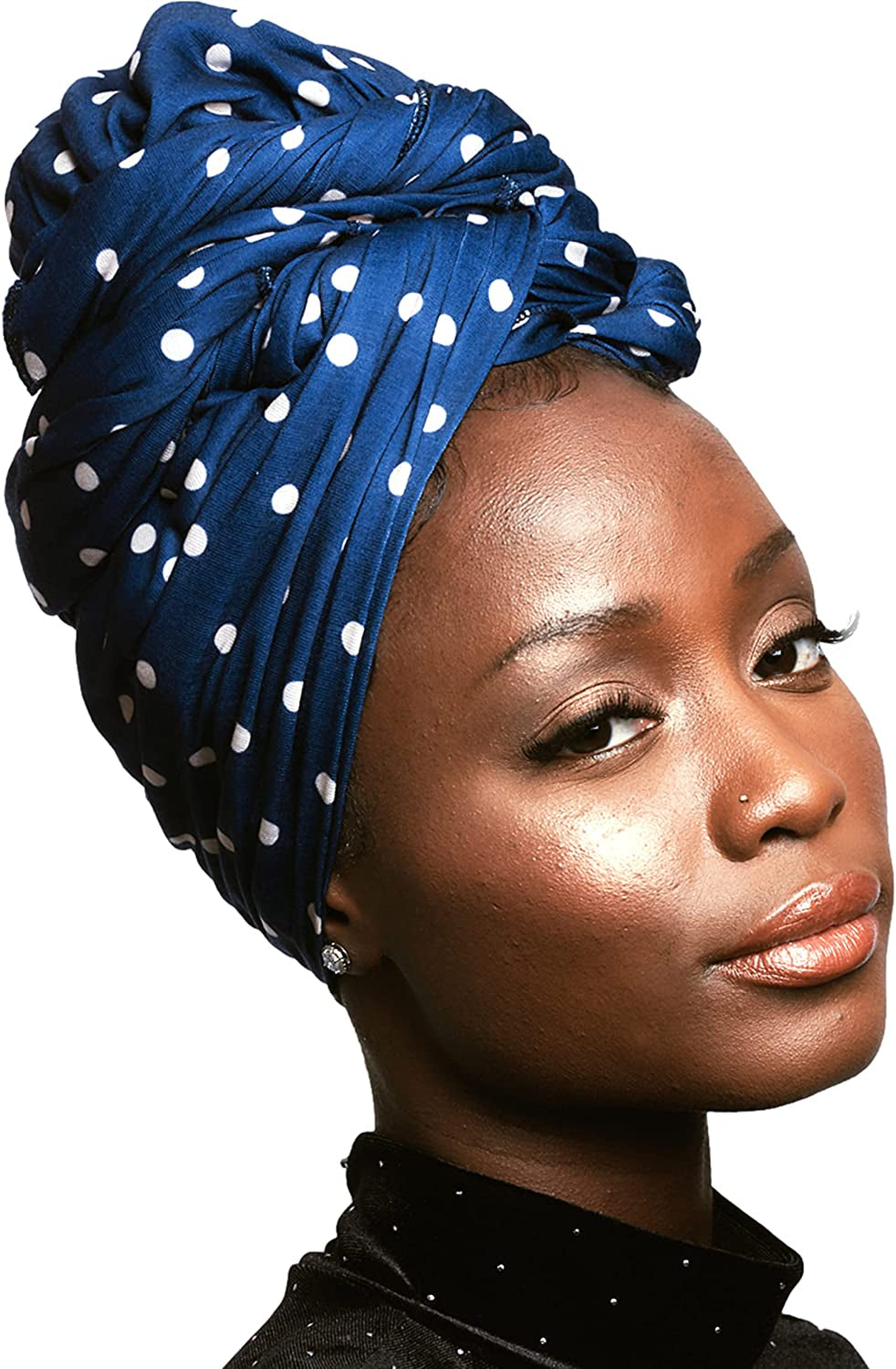 Head Wrap for Black Women - African Hair Wrap & Hair Scarf - Jersey Hair Turbans for Women - Soft & Breathable Headwrap Apparel & Accessories > Clothing Accessories > Bandanas & Headties Olivia Sylx Blue Polka  