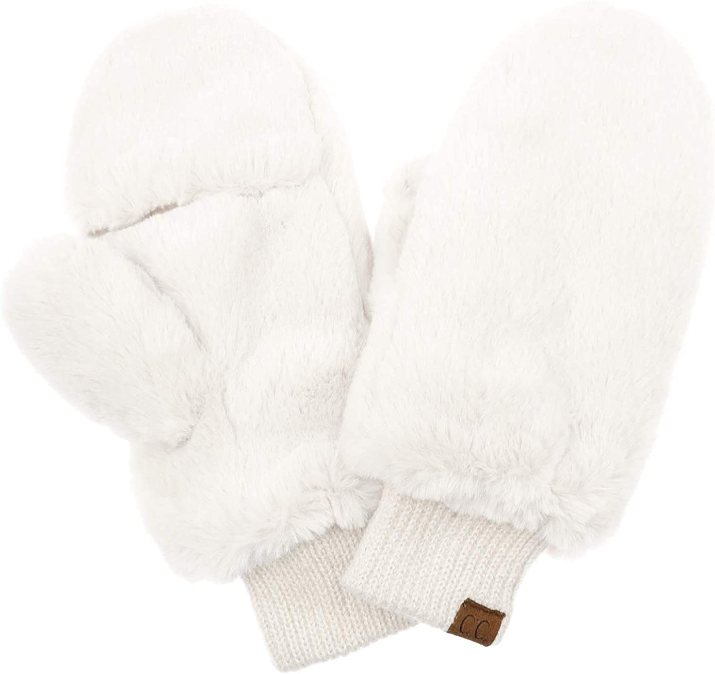Funky Junque Faux Fur Flip Mittens Womens Warm Convertible Fingerless Gloves Apparel & Accessories > Clothing Accessories > Gloves & Mittens Funky Junque Ivory  