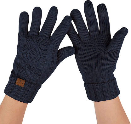 C.C Unisex Knit Thick Warm Soft Stretch Fuzzy Lined Solid Ribbed Glove with Smart Tips (G-25)(G-707) Apparel & Accessories > Clothing Accessories > Gloves & Mittens C.C Cable Knit-navy  