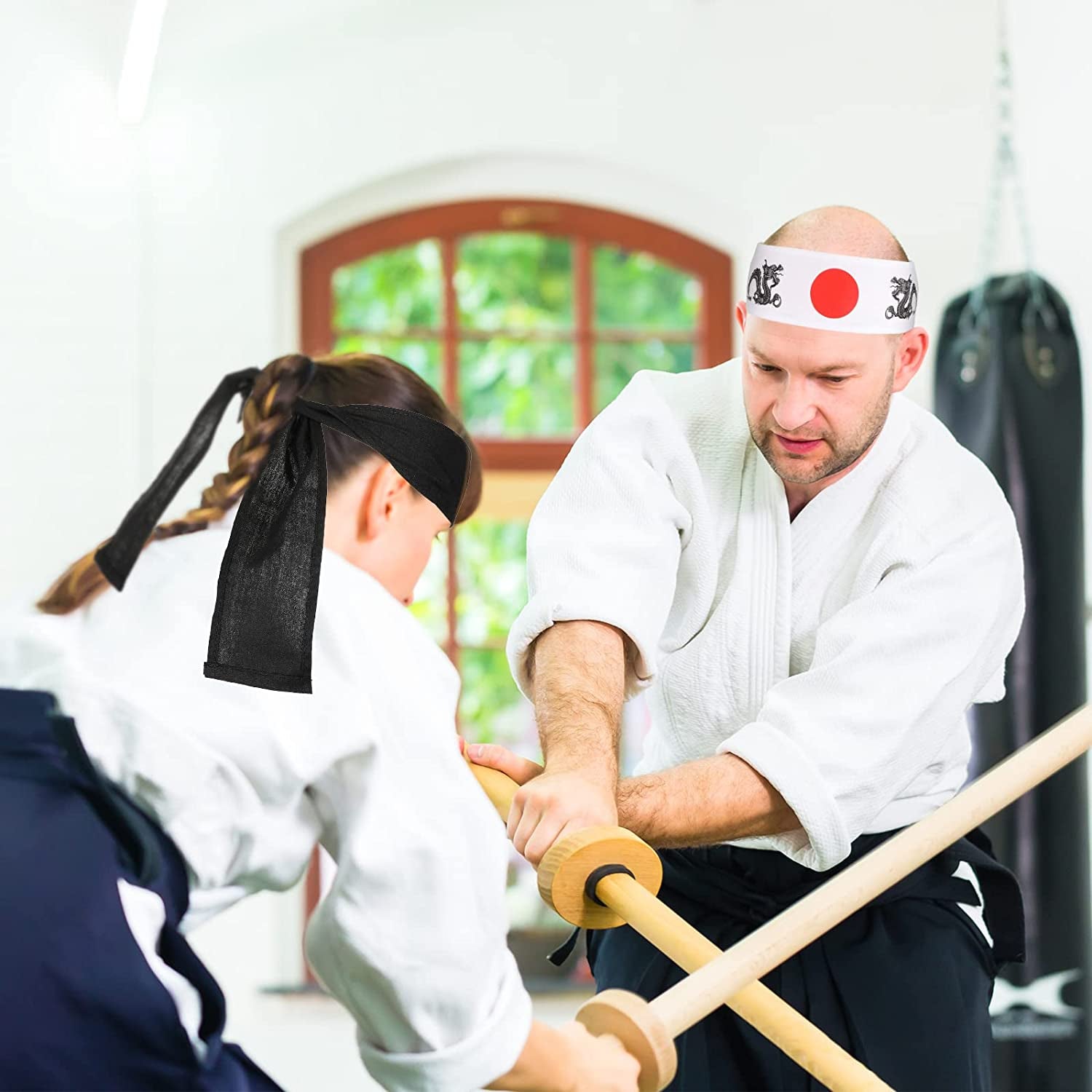 SATINIOR Bushido Hachimaki Headband 2 Pieces Samurai Japanese Headband Dragon Sushi Chef Bandana Tie on Costume Headwear for Karate about 96 X 6 Cm/ 37.8 X 2.36 Inches Apparel & Accessories > Clothing Accessories > Bandanas & Headties SATINIOR   