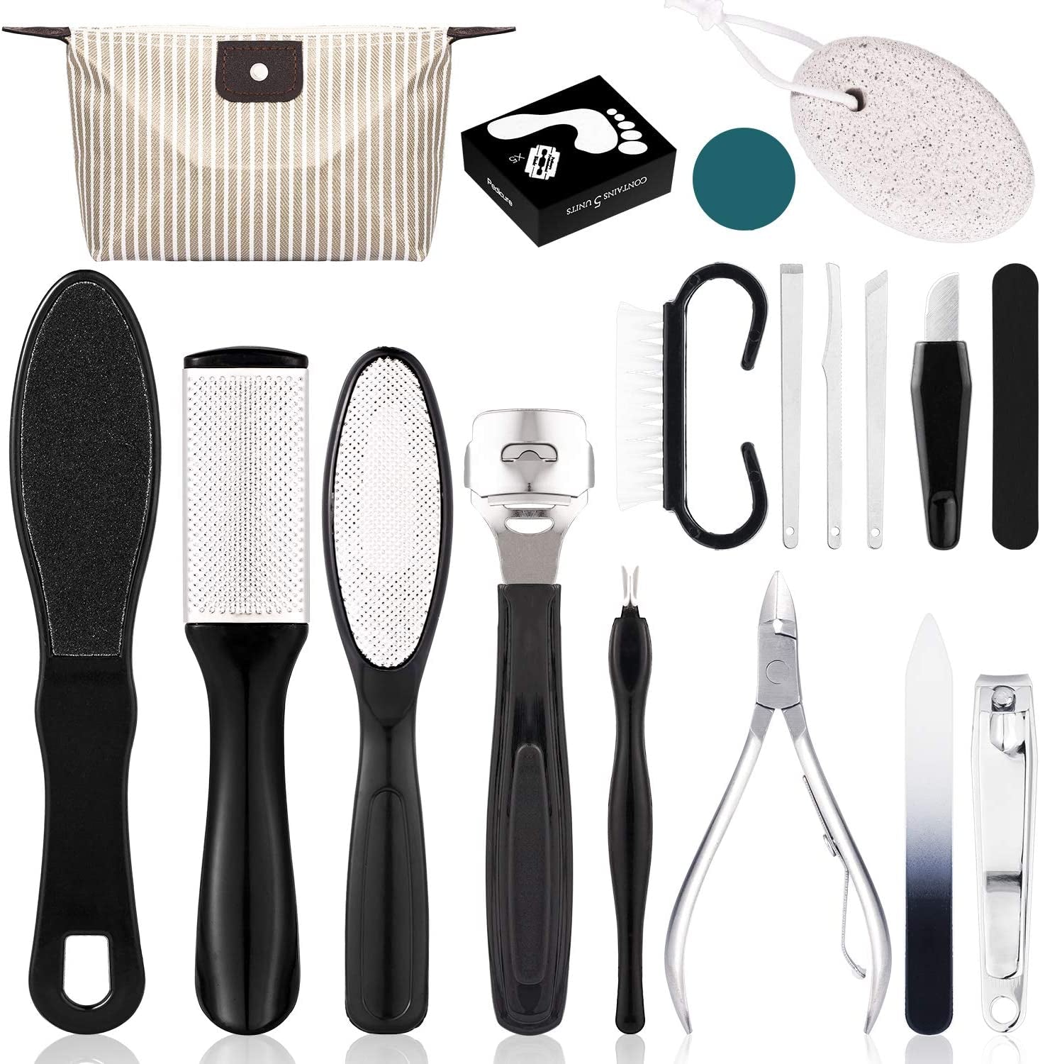 Whaline Pedicure Tools Kit, Dead Skin Tool Set 18 in 1, Stainless Steel Foot Callus Remover, Foot File Rasp, Nail Toenail Clipper, Pumice Stone, Foot Peel, Foot Care Kit for Women Men Salon or Home Health & Beauty > Personal Care > Foot Care Whaline   