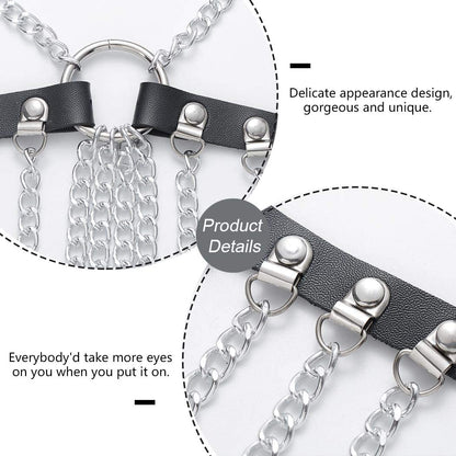 Twinklede Punk Leather Body Chain Silver Tassel Waist Chains Rave Party Belly Chain Nightclub Body Jewelry for Women and Girls Apparel & Accessories > Jewelry > Body Jewelry Twinklede   