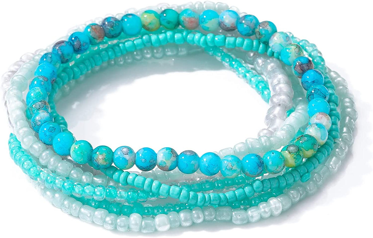 Mengpa Stackable Beaded Bracelets for Women Girls Bohemian Layering Strand Statement Jewelry Apparel & Accessories > Jewelry > Bracelets MengPa Z-Green  