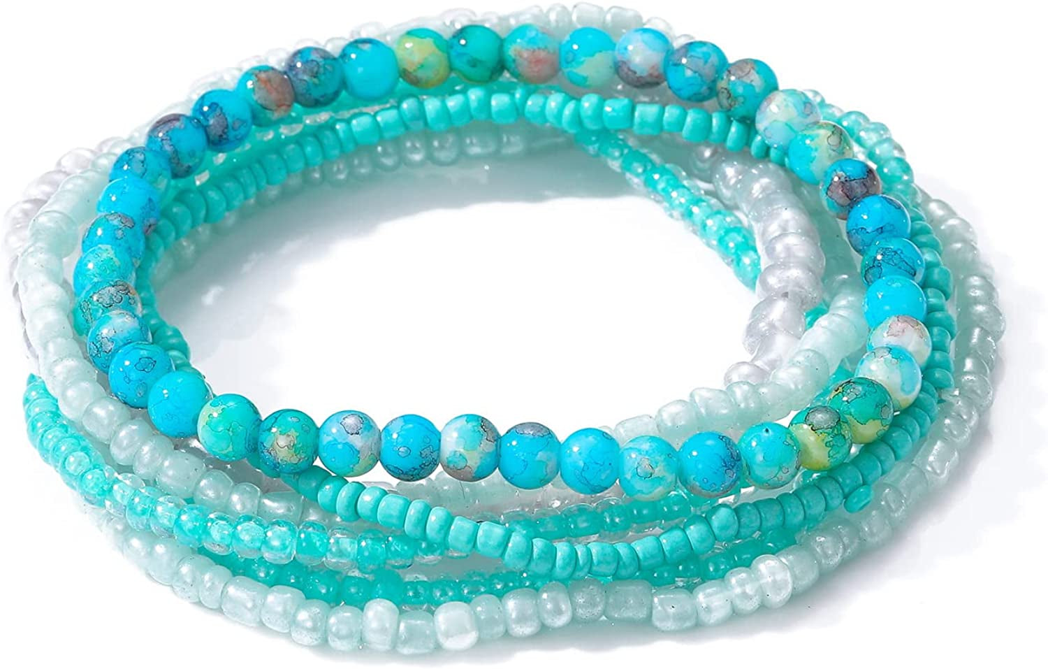 Mengpa Stackable Beaded Bracelets for Women Girls Bohemian Layering Strand Statement Jewelry Apparel & Accessories > Jewelry > Bracelets MengPa Z-Green  