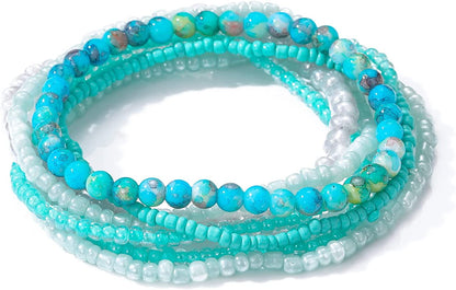 Mengpa Stackable Beaded Bracelets for Women Girls Bohemian Layering Strand Statement Jewelry Apparel & Accessories > Jewelry > Bracelets MengPa Z-Green  