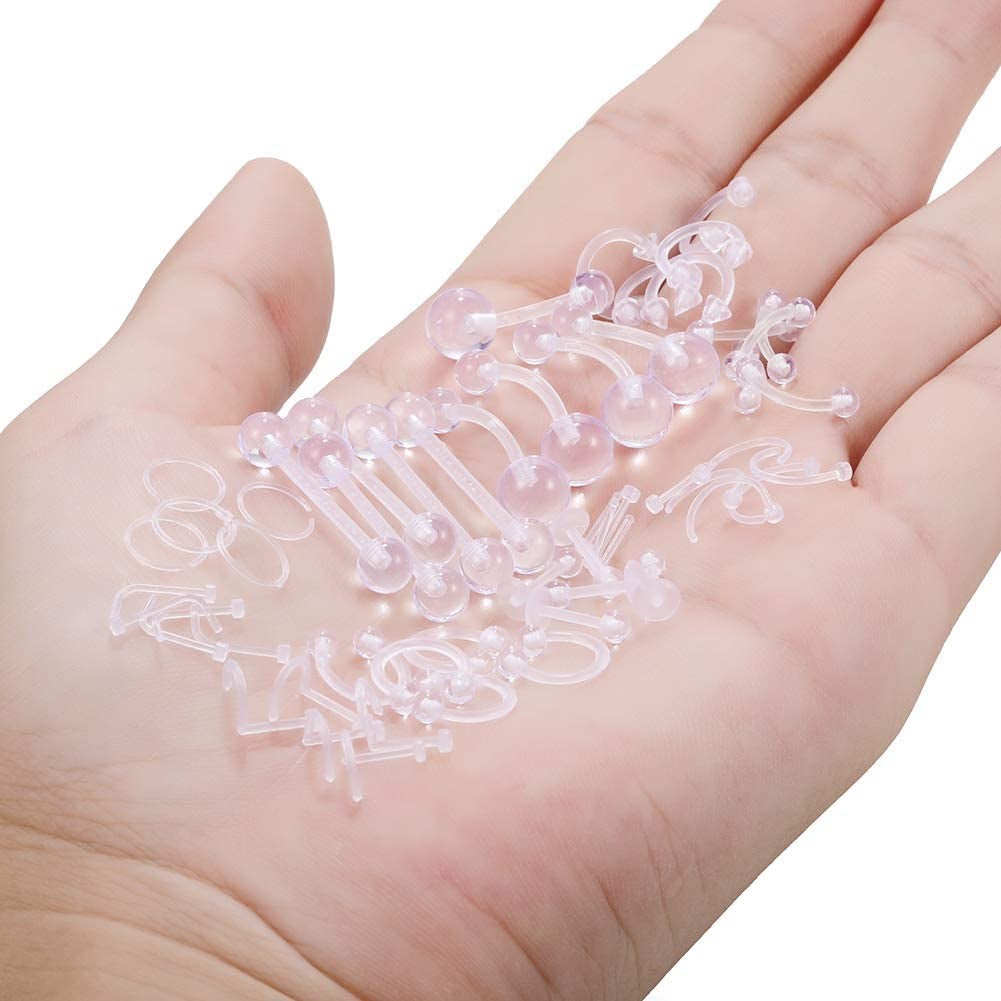 Oveta Clear Piercing Retainers Flexible Bioflex 14G 16G 20G Navel Belly Button Ring Lip Labret Piercings Retainer Eyebrow Tongue Barbells Cartilage Tragus Earrings Retainer 36-90PCS Apparel & Accessories > Jewelry > Body Jewelry Oveta   