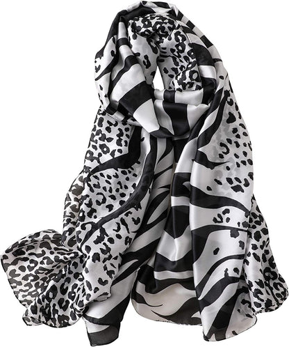 NUWEERIR Womens 100% Large Mulberry Silk Scarf Long Satin Scarf Fashion Designer Scarf Lightweight Wraps Apparel & Accessories > Clothing Accessories > Scarves & Shawls NUWEERIR White Leopard  