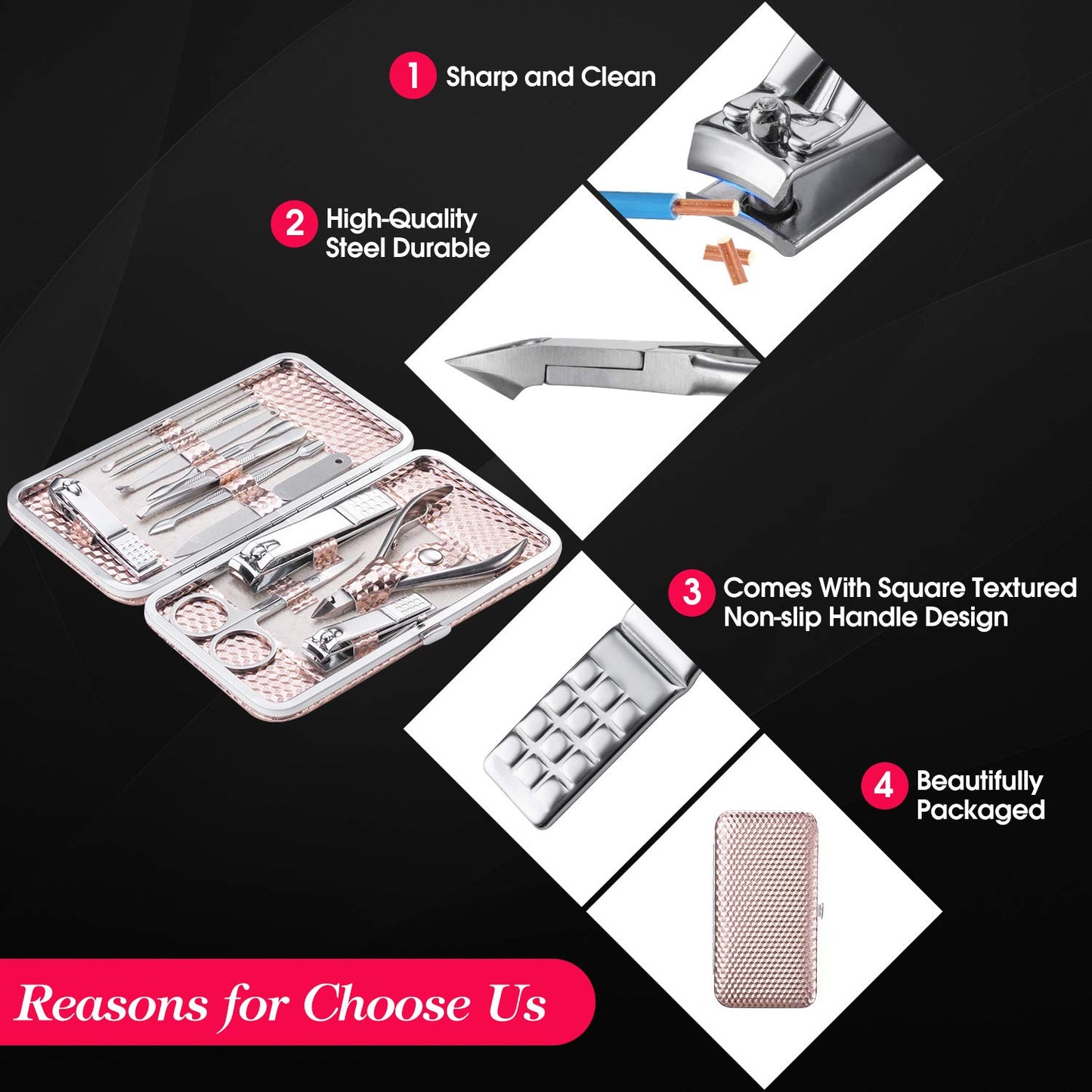 Nail Grooming Kit 12 Pieces - Nail Care Kit for Women Stainless Steel, Professional Hand, Foot & Nail Tools with Luxurious Travel Case. Compact 6X3" (Rose Gold) Health & Beauty > Personal Care > Foot Care KENED   