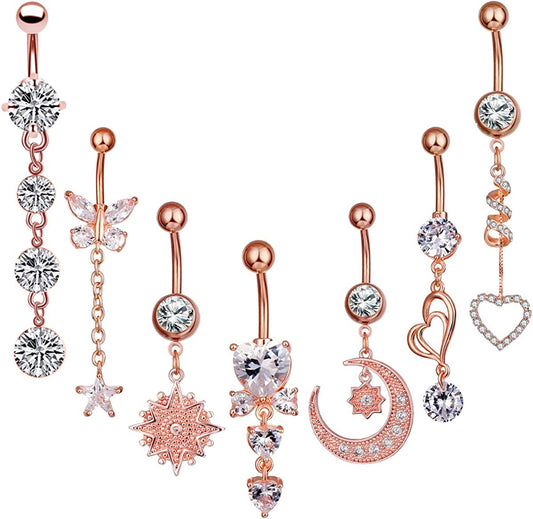 NASAMA 14G Stainless Steel Belly Button Rings for Girls Women CZ Navel Body Piercing Jewelry Apparel & Accessories > Jewelry > Body Jewelry Yiwu lianmu electronic commerce Co.,Ltd Rose gold  
