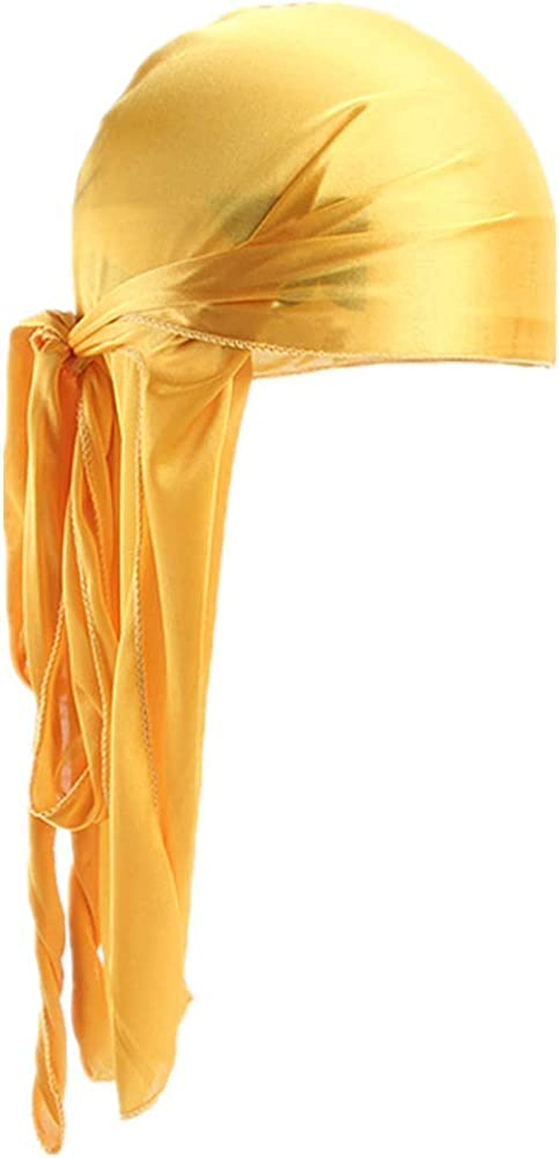 Fxhixiy Men Women Durag Extra Long-Tail Headwraps Silky Satin Pirate Cap Bandana Hat for 360 Waves Apparel & Accessories > Clothing Accessories > Bandanas & Headties Fxhixiy Yellow  