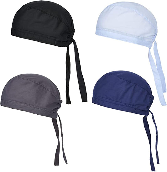 Super Absorbent Skull Caps Built-In No Sweat Liners Moisture Absorbent Bandana Headbands for Men Women Dew Rag with Sweatband (4 Pack) Apparel & Accessories > Clothing Accessories > Bandanas & Headties QING   