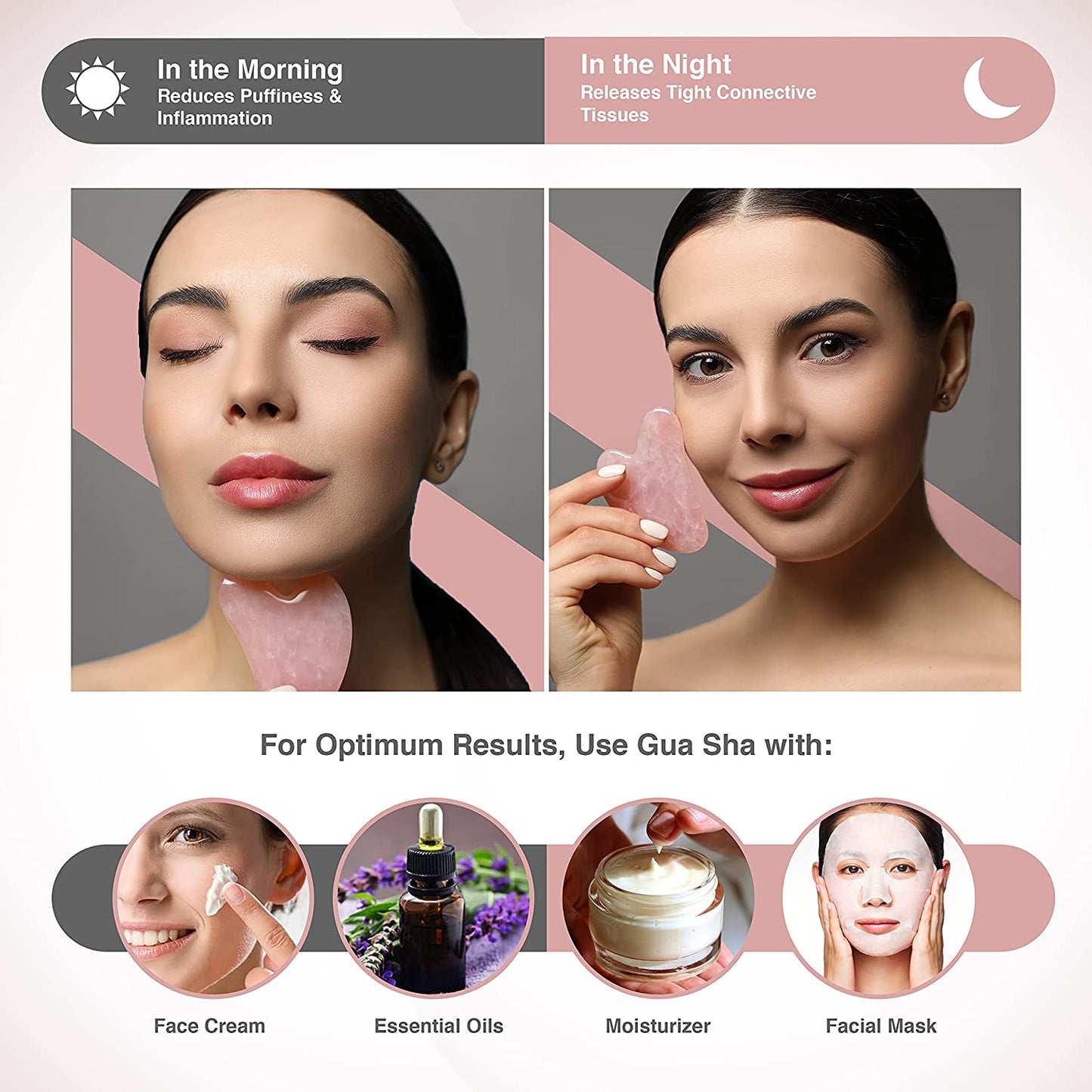Guasha Tool for Face - Rose Quartz Gua Sha Facial Tools for Face & Body SPA - Heart Shape Gua Sha Massage Scrapper Tool, Real Natural Gua Sha Jade Stone for Treatment to Relieve Muscles Tension Health & Beauty > Personal Care > Cosmetics > Cosmetic Tools > Skin Care Tools RFAQK   
