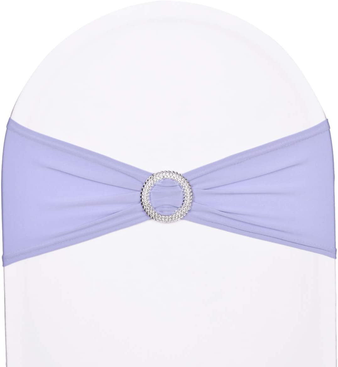 Sweeteasy 50Pcs Metallic Silver Spandex Chair Sashes, Durable Workmanship,Stretch Bows with Buckle Stretchable for Christmas Wedding Party Banquet Event Baby Shower Birthday Celebration Decoration Apparel & Accessories > Clothing Accessories > Sashes SweetEasy Lavender 10PCS 