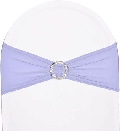Sweeteasy 50Pcs Metallic Silver Spandex Chair Sashes, Durable Workmanship,Stretch Bows with Buckle Stretchable for Christmas Wedding Party Banquet Event Baby Shower Birthday Celebration Decoration Apparel & Accessories > Clothing Accessories > Sashes SweetEasy Lavender 10PCS 