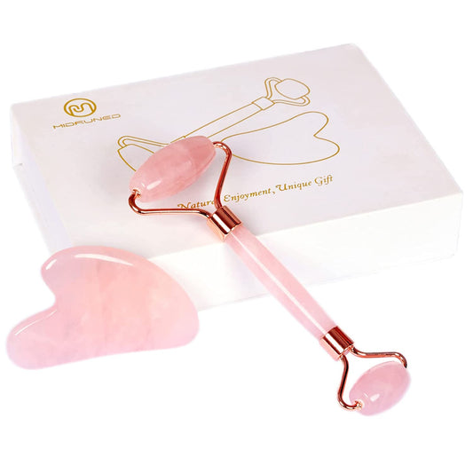 Jade Face Roller and Gua-Sha Set - Rose Quartz Gua Sha Massage Tools for anti Aging, Beauty Treatment,Guasha Jade Stone for Body,Face，The Best Gift Health & Beauty > Personal Care > Cosmetics > Cosmetic Tools > Skin Care Tools MidRunEd face roller set -pink  