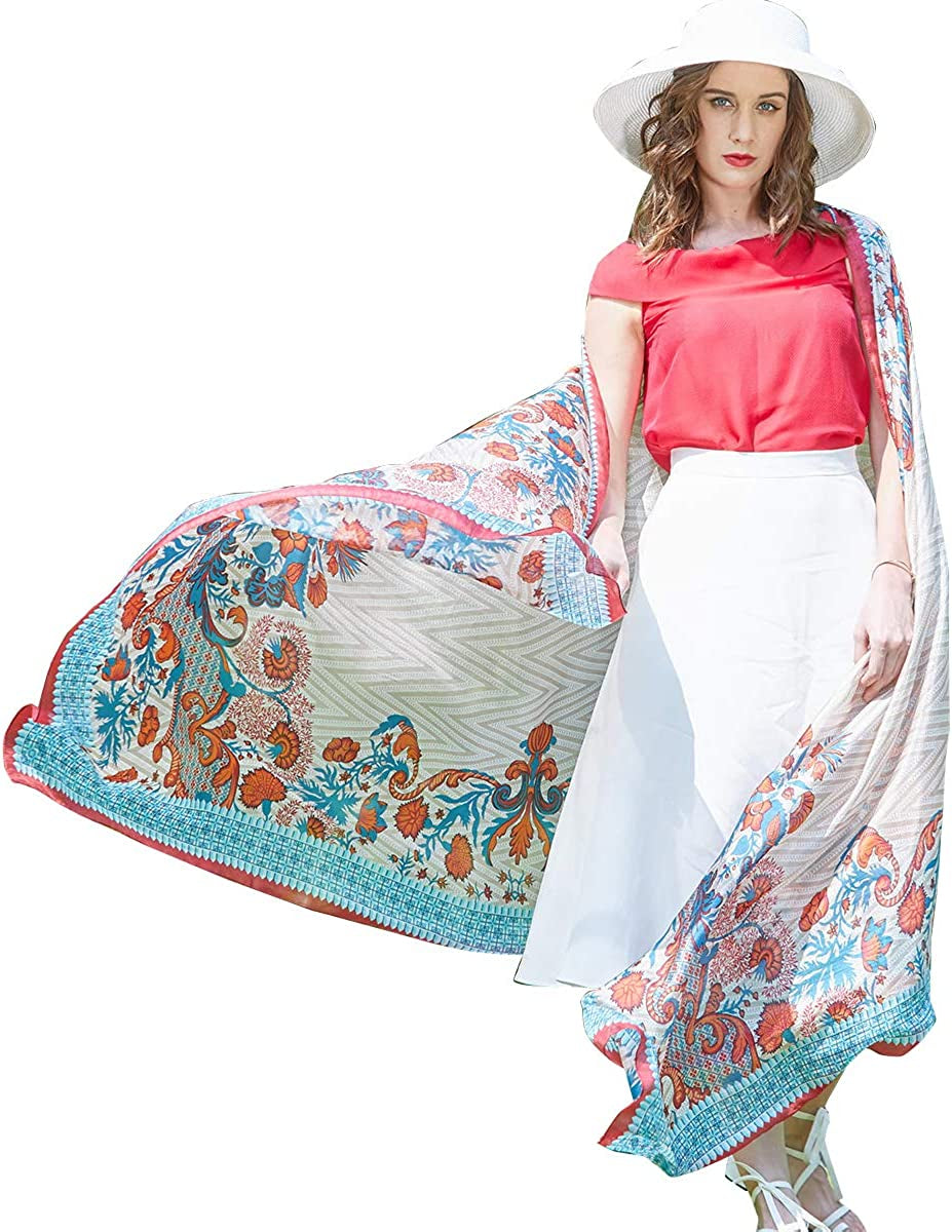 DANA XU Women'S Mulberry Satin Silk Fashion Summer Shawls Large Size Floral Scarf Oversize Soft Wraps for Evening Dresses Apparel & Accessories > Clothing Accessories > Scarves & Shawls DANA XU 46 Multicolor  