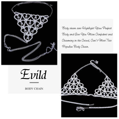 Evild Crystal Body Chain Silver Bikini Bra Chain Suit Beach Waist Belly Chain Crop Top Underwear Body Jewelry Accessories for Women and Girls Apparel & Accessories > Jewelry > Body Jewelry EVILD   